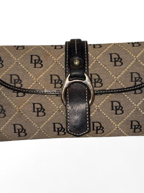 Dooney & Bourke Handbags - Dooney & Bourke Tan Canvas with Black Leather Trim Wristlet